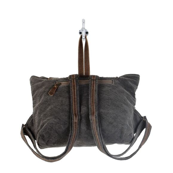 Myra Bag Handmade Straight  Backpack Upcycled Canvas & Cowhide Leather